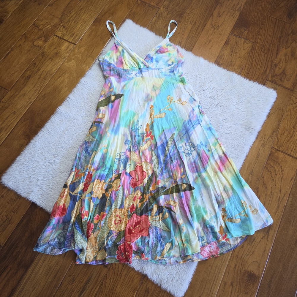 Jams World Dress Marigold Dreams Women's Large Floral Hawaiian Rayon Pockets
